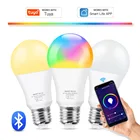 Умная Светодиодная лампа Tuya с Bluetooth, 15 Вт, E27, Alexa, Google, управление голосом, RGB, CW, WW, светодиодная лампа с регулируемой яркостью для украшения комнаты