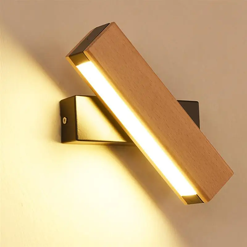 Современный скандинавский светодиодный настенный светильник из цельного дерева