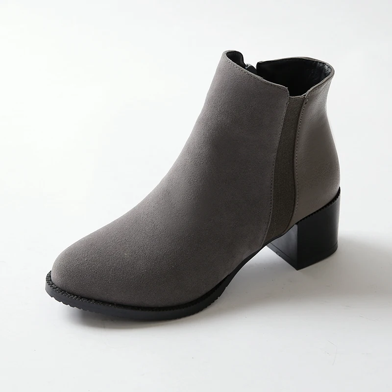 Женские замшевые ботинки ботильоны для женщин зимние на толстом каблуке с