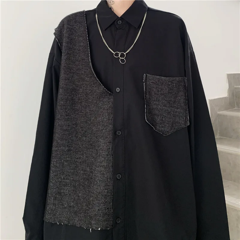 

Spring/ Autumn Mid-long Diablo Women's Shirt Personality Design Sense Stitching Women Blouse Long Sleeve Loose Oversize Shirt