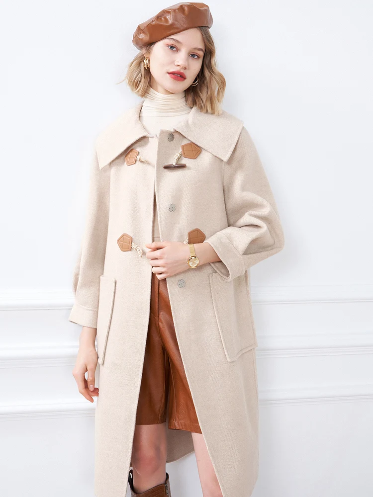 

New British Style Double Faced Wool Coat with Horn Button in Autumn 2021