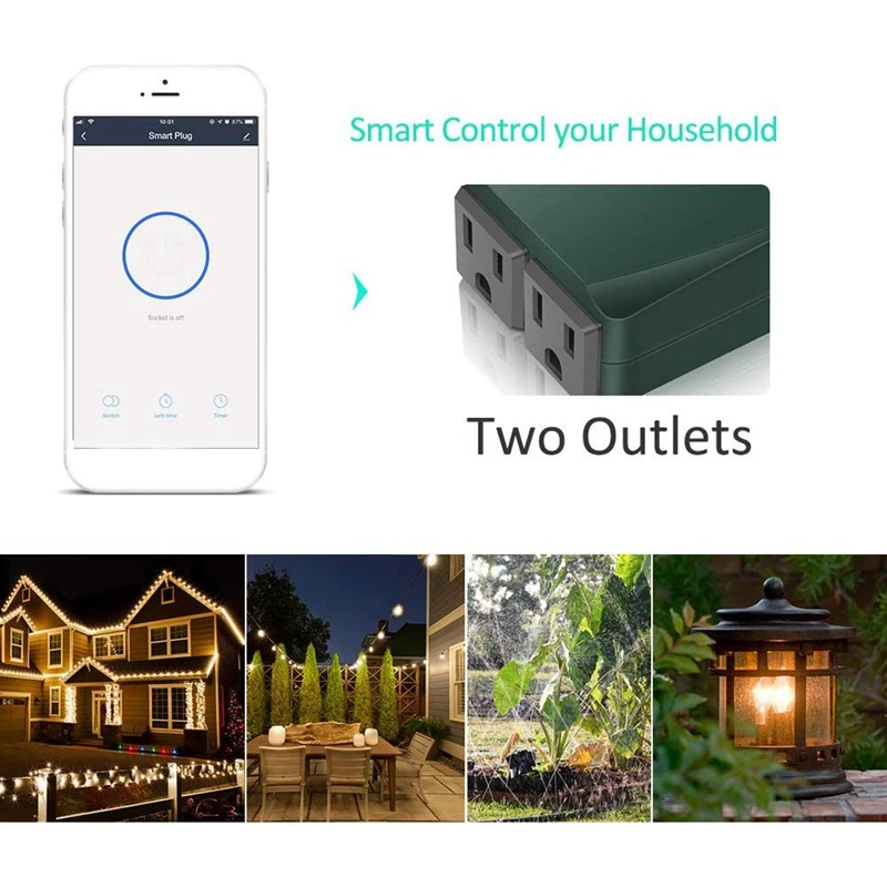Водонепроницаемая уличная смарт-розетка с Wi-Fi 2 розетки беспроводной пульт