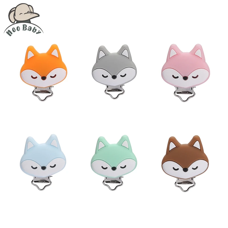 

5pcs Cartoon Fox Pacifier Clip Silicone Nipple Chain Accessories Free BPA Toddle Teething Toys Cute Food Grade Baby Nipples Gift