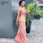 Платье-Русалка Aso Ebi с цветочным принтом, длинное вечернее кружевное платье с перьями, с широким рукавом, в арабском стиле для торжественных мероприятий вечерние