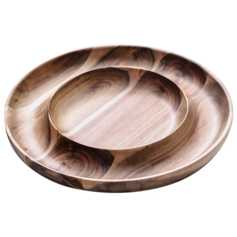 Двухслойная деревянная тарелка для закусок конфет орехов сушеных фруктов