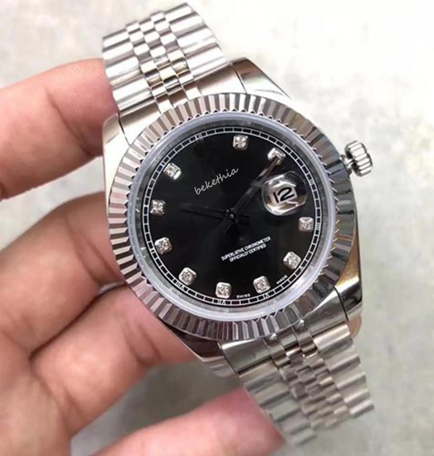 

Luxury full diamond 316 automatic mechanical mineral gold silver wear resistant mirror glass men's watch 42mm-11mm