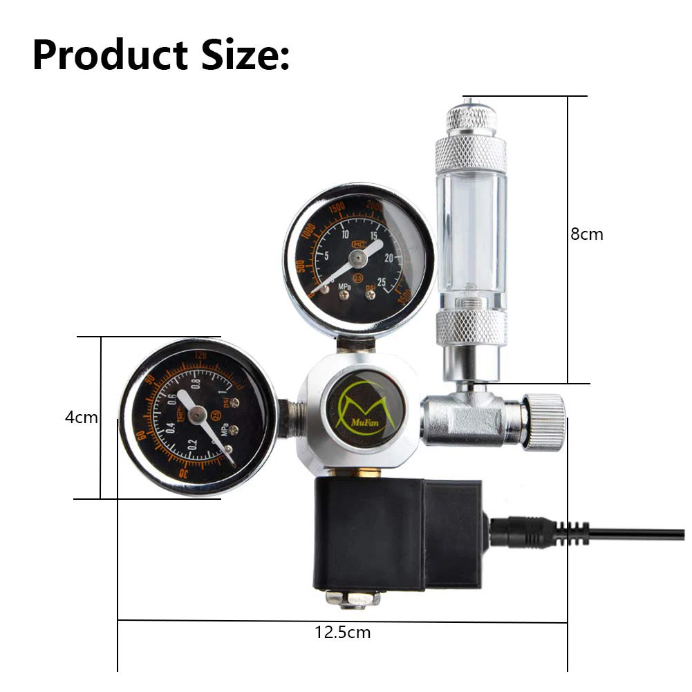 

Fish Tank CO2 Regulator Dual Gauge with Solenoid Bubble Counter W21.8 EU Plug for Household Water Part Accessories