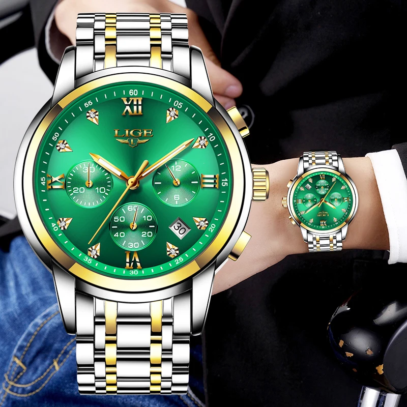 

2020 Brand LIGE Green Water Ghost Luxury Men's Watch Waterproof Date Clock mens Watches Men Quartz Wristwatch Relogio Masculino