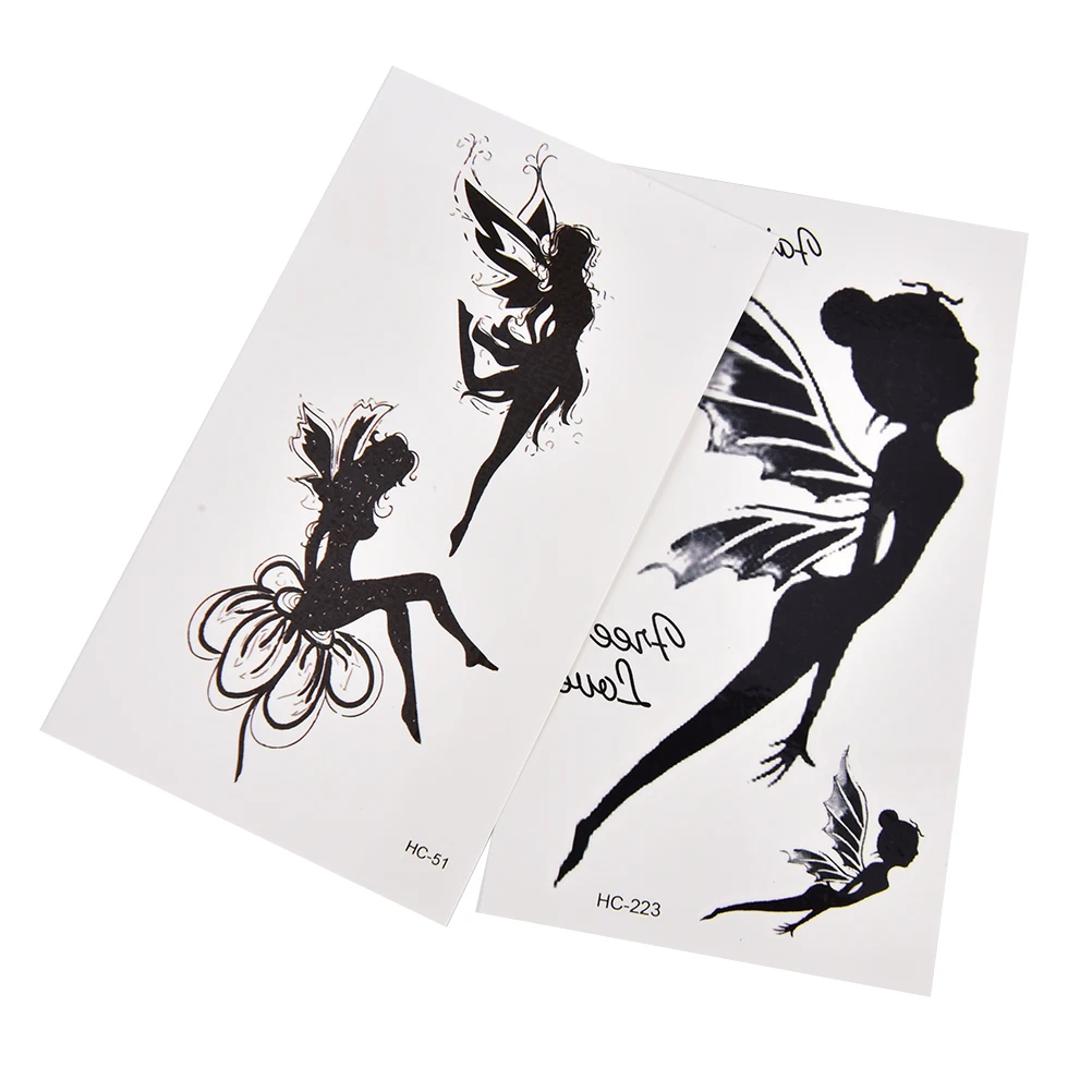 Черные ангельские водонепроницаемые наклейки для девушек временная тату на руку
