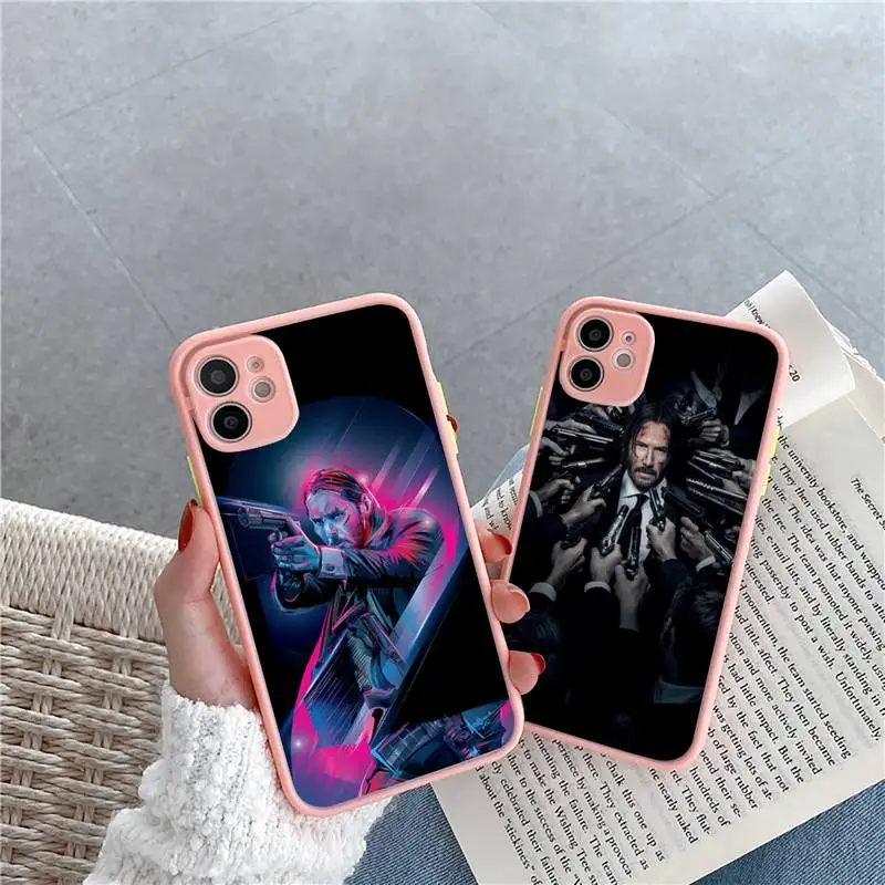 Джон фитиль ТВ пистолет телефон чехол матовый прозрачный розовый iPhone 12 11 Pro XR XS