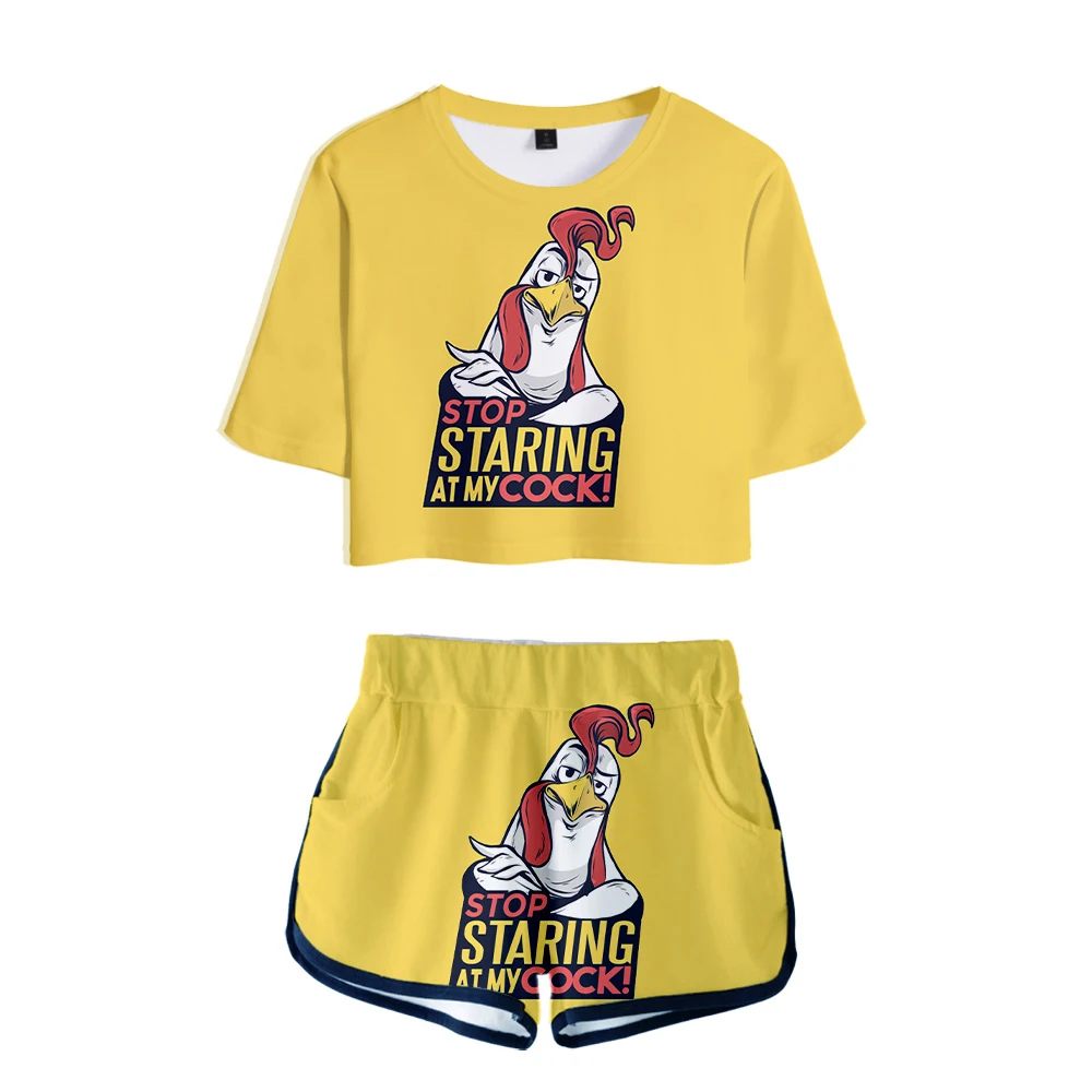 

Женский летний комплект из двух предметов, повседневный комплект из двух предметов с надписью «Stop Look at my cock-3D», модная одежда в стиле Харадзю...