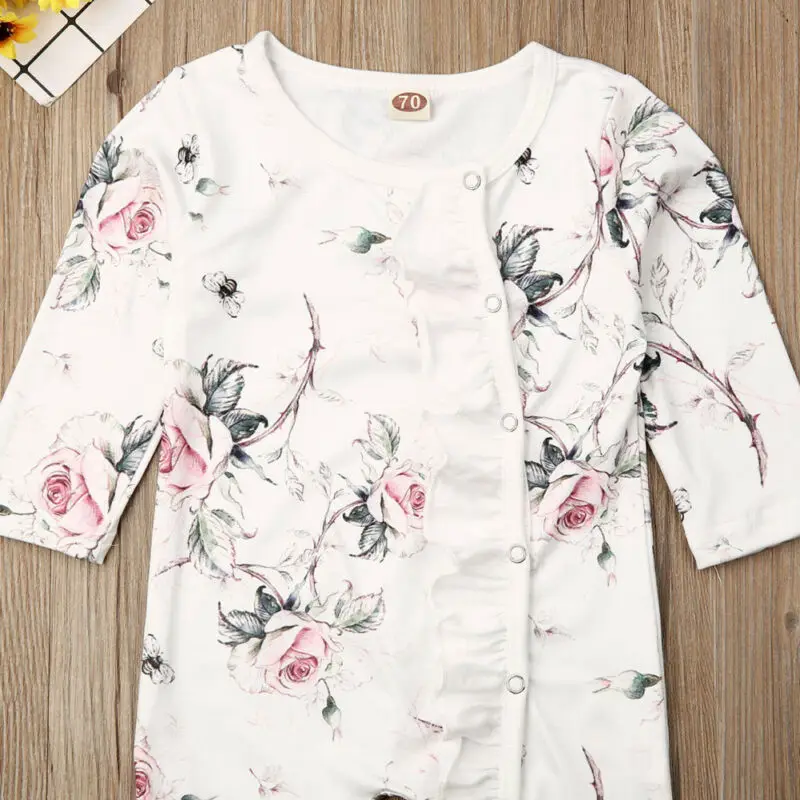 Комбинезон для девочек хлопок с цветочным принтом и оборками | Детская одежда