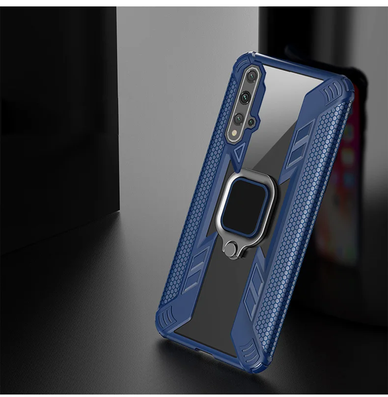 Чехол для Honor 20, автомобильный держатель, кольцо, чехол для Huawei Honor 8x 10 20 lite 10i 20i P smart, ударопрочный защитный прозрачный чехол - Цвет: blue