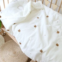 fashion korean embroidered cherry bear throw blankets cute bubble muslin cotton gauze crib cover bedding quilts accessories