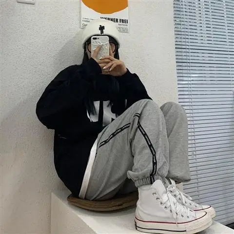 

2021 pants women autumn new Korean style letter printed sports pants loose toe casual pants