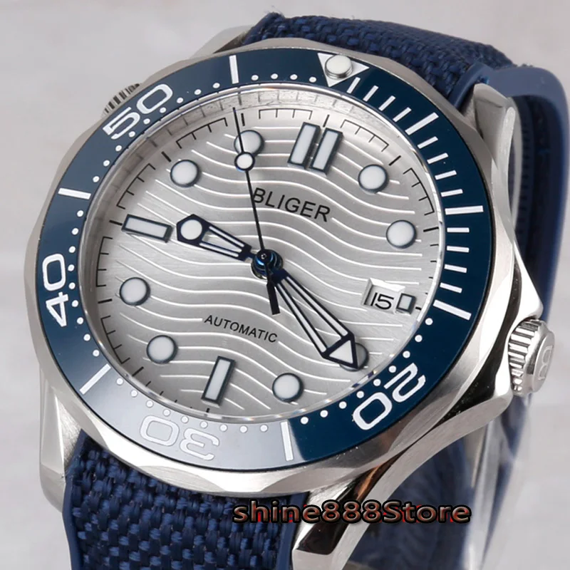 Мужские автоматические механические светящиеся водонепроницаемые часы Bliger 41 мм