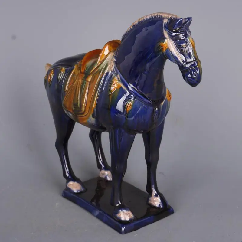 Tang Sancai Blue Glazed War Horse Ancient Porcelain Unearthed in Imitation Museum Antique Horse Decoration 2