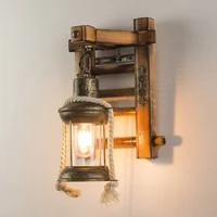 Loft Bamboo Wall Lamp Personality Retro Industrial Light Living Room Stair Bedroom Bedside Ladder Wall Sconce Glass Light