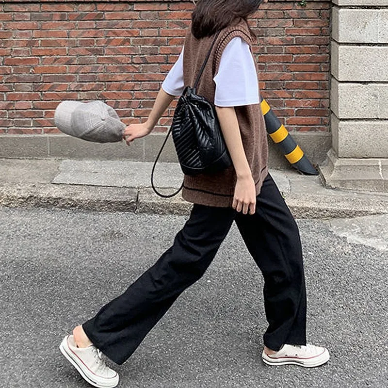 

Knitted Vest Women Simple All-match Patchwork Korean Style V-neck Sweater Leisure Preppy style Sleeveless Female Vintage Vest