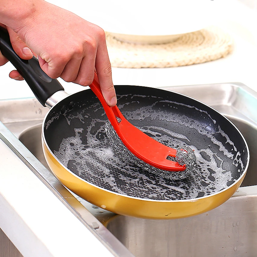 Губка из нержавеющей стали с пластиковой ручкой чистящая щетка проволочные