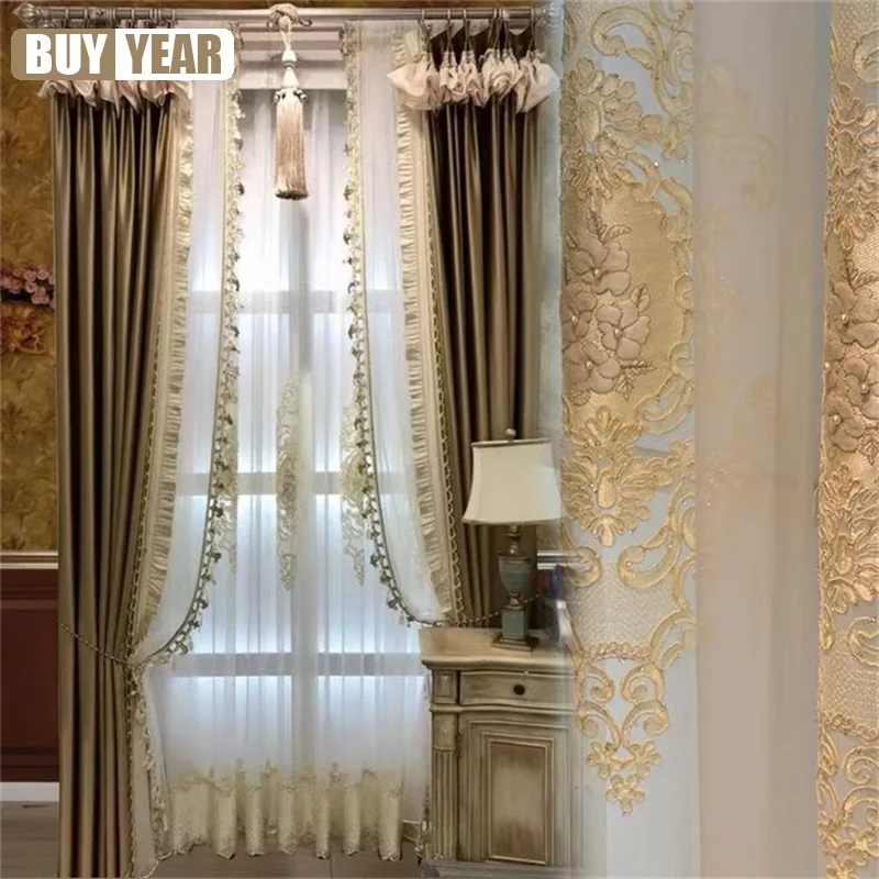 

Европейские Роскошные занавески из искусственного шелка, роскошные тюлевые занавески с 3D тиснением и бусинами для гостиной, спальни ZH034 #4