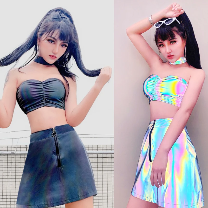

Bar Ds Jazz Costumes Sexy Tube Top Reflective Skirt Women Hip Hop Clothing Nightclub Singer Rave Stage Outfit Show Wear DN5992