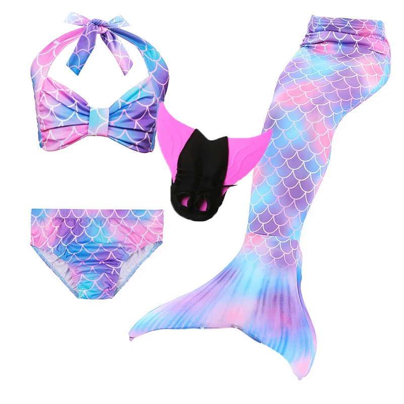 Mermaid 4pcs set Купальный костюм русалки из 3 предметов для девочек Детские костюмы для костюмированной вечеринки в стиле Zeemeerminstaart Cola De Sirena Cauda De Sereia - Цвет: Mermaid 4pcs set