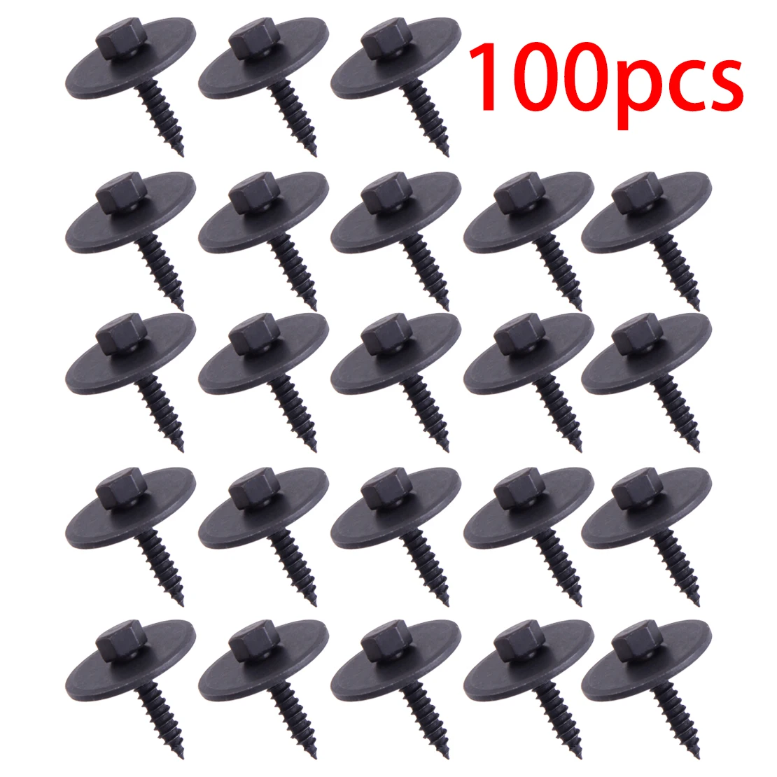 

100pcs/Set Black Body Fender Screw Bumper Retainer Clip Bolt Hex Head 25mm for Universal Car