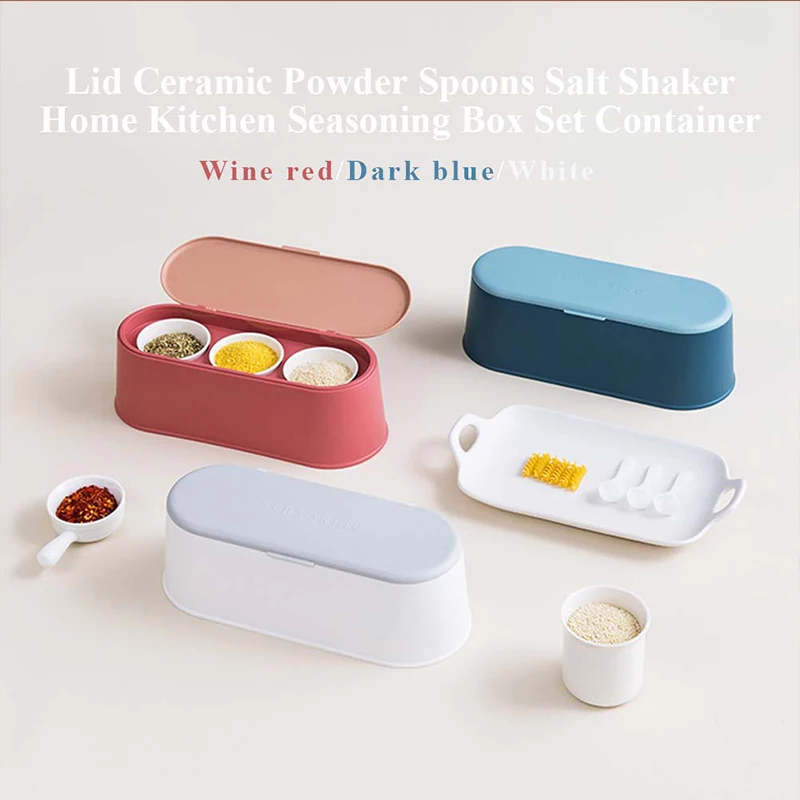 

Creative Seasoning Jars Set Ceramic Salt Shaker with Lid Pepper Sugar MSG Seasoning Box Kitchen Combined Spice Boxes Container