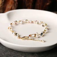 lukeni ladies bracelet natural tourmaline freshwater pearl double winding bracelet adjustable ladies bracelet 2021 new jewelry