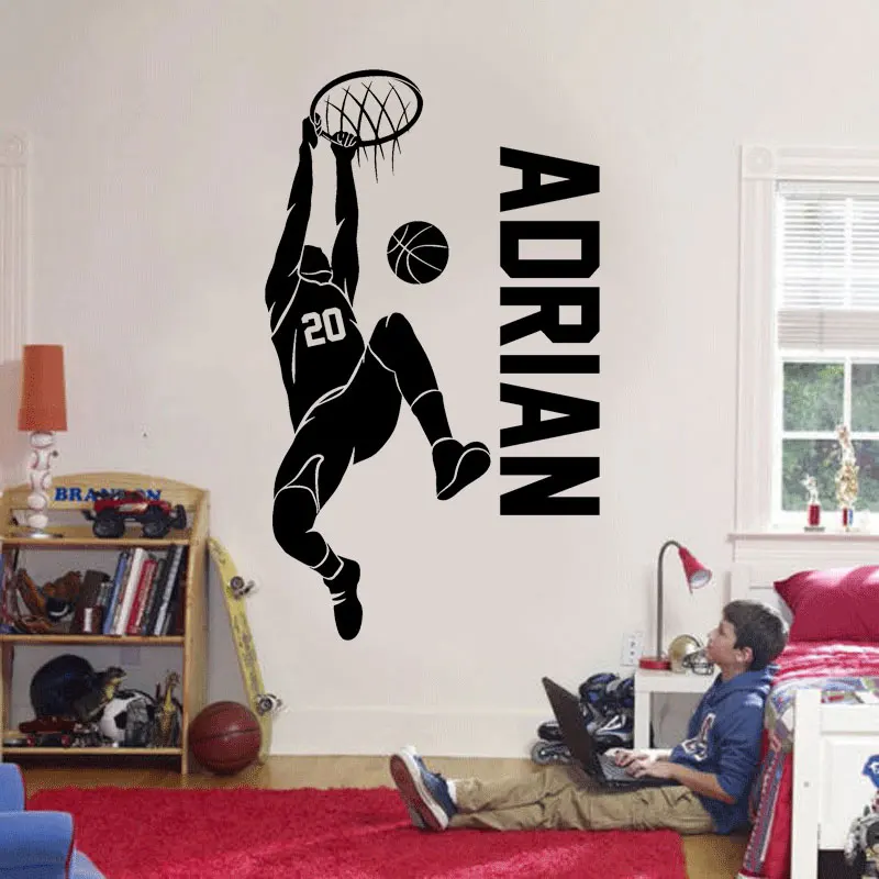 

Custom Name & No. Basketball Player Wall Sticker Vinyl Home Decor Boys Room Bedroom Sport Decals Removable Mural Wallpaper 4726