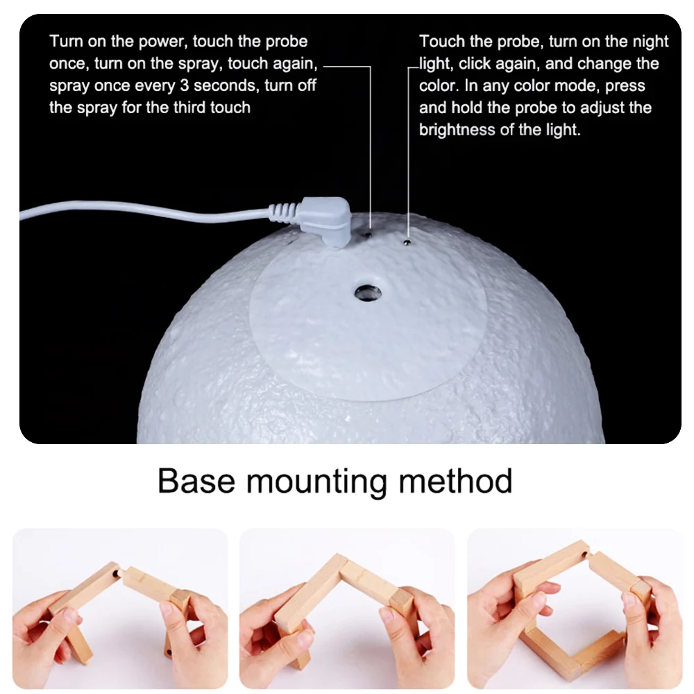 3D Print Moon Lamp With 880ML Air Humidifier LED Night Light Color Change For Home Decor Cool Mist Purifier |