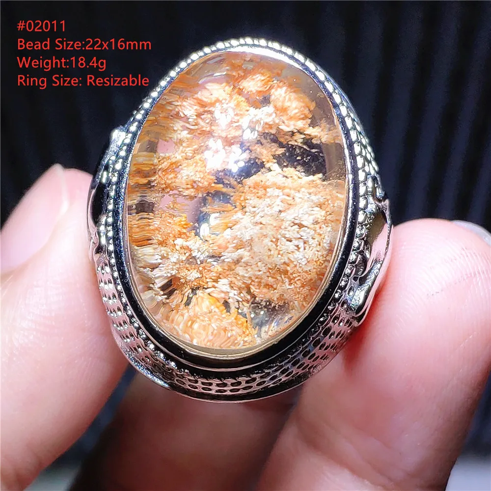 

Natural Colorful Phantom Quartz Resizable Ring Size Crystal Woman Man Green Orange Phantom Oval Ring Beads Ring AAAAA