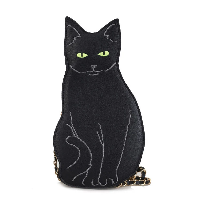 

Black Cat Style Chain Shoulder Bag for Young Girl Casual Women Purses and Handbags Pu Leather Clutch Cute Mini Messenger Bag New