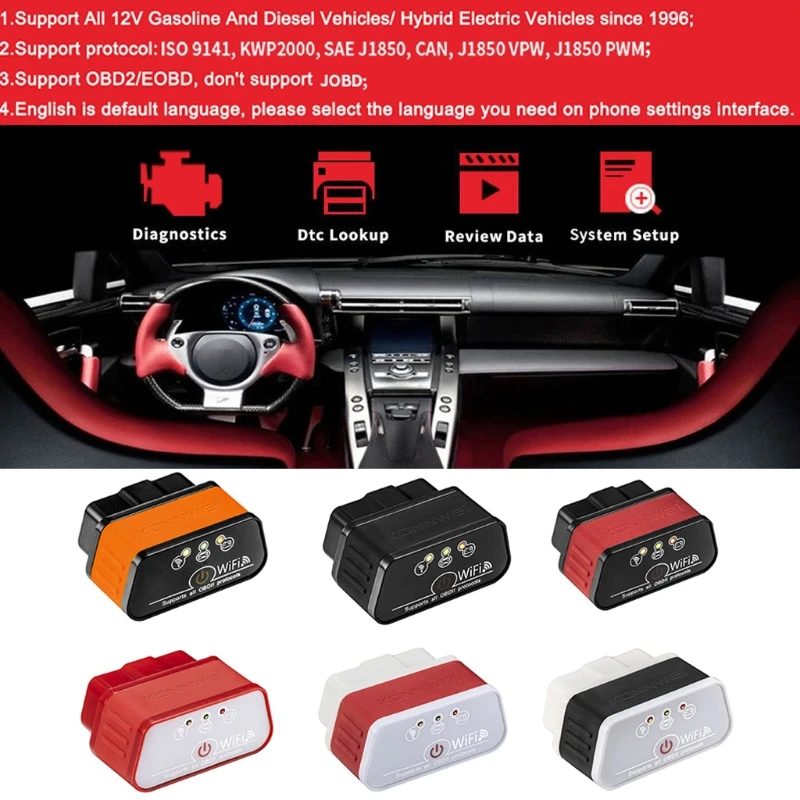 

Wifi автомобильный детектор неисправностей автомобильный диагностический инструмент 12 В OBD2 сканер Программное обеспечение 12 В KW902 черный и з...