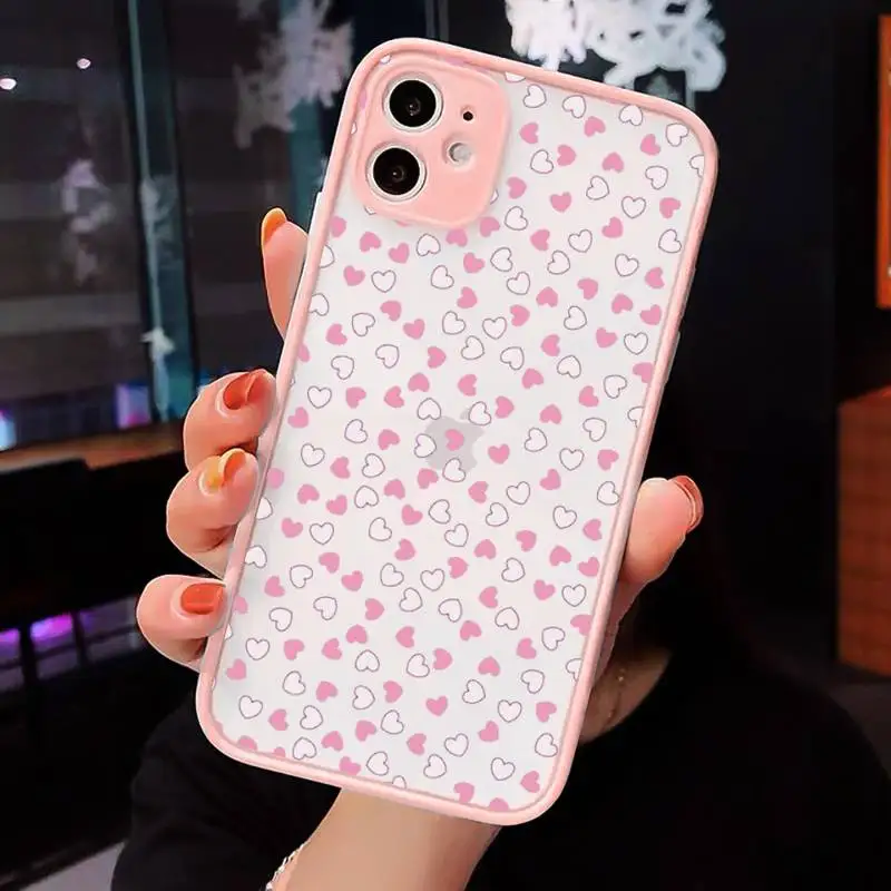 

Love Heart Phone Case Pink matte transparent For iPhone 7 8 x xs xr 11 12 pro plus max mini Clear Funda