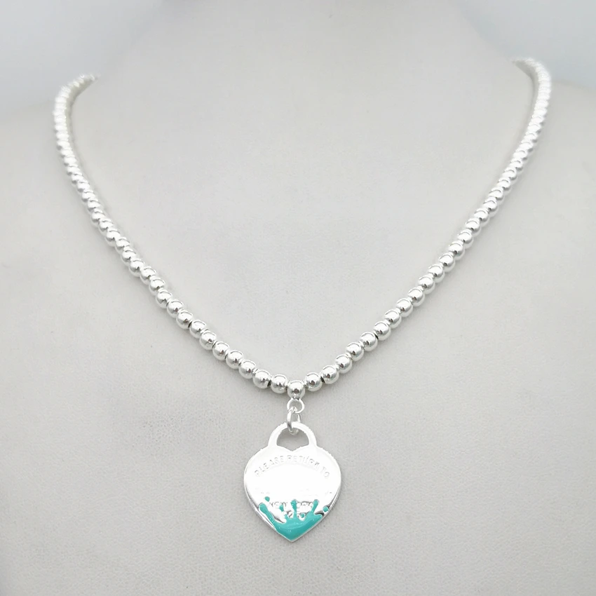 

Ms S925 pure silver heart-shaped enamel water round pearl necklace, high quality jewelry, 1:1, holiday gifts