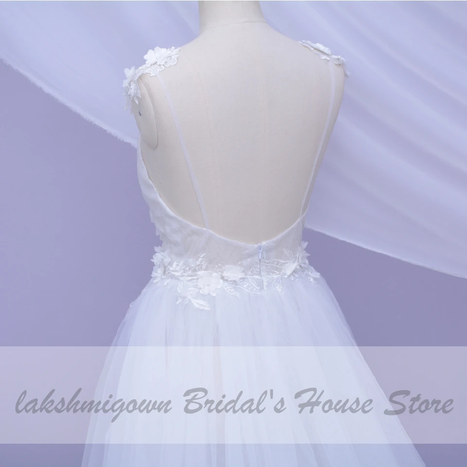 

Full Sexy Boho Wedding Dress Beach High Split Bridal Dress Open Back 3D Flower Beading Vestidos de Novia Playa Wedding Gown 2020