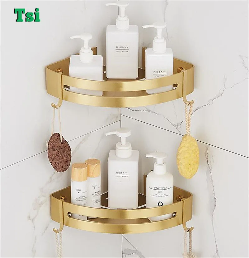Полка-органайзер для ванной комнаты полка хранения душа Золотая угловая