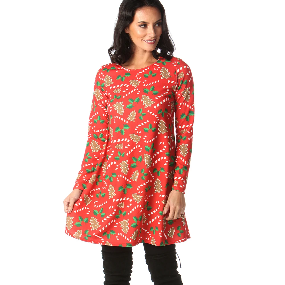 S-5XL размера плюс рождественское платье с длинным рукавом новогоднее Осеннее