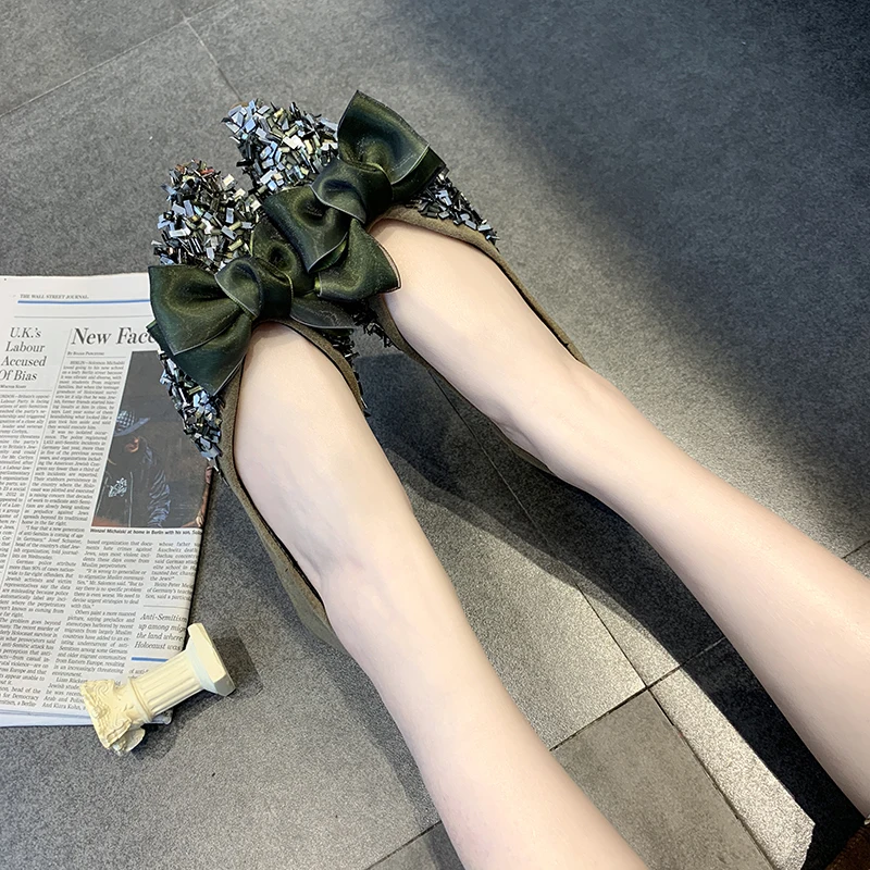 Женские туфли с заостренным носом повседневные на плоской подошве блестками