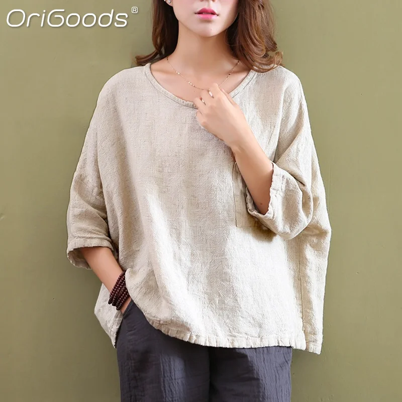 Оригинальная льняная блузка для женщин лето 2021 свободная рубашка большого
