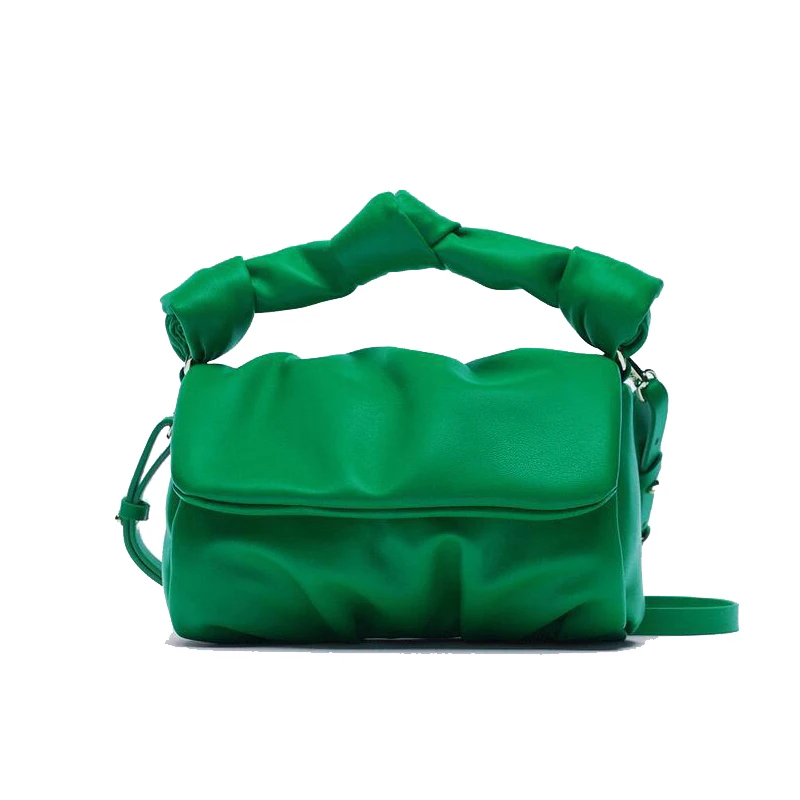 

Brands Ruched Women Handags Designer Shoulder Bags Luxury Soft Pu Leather Crossbody Bag High Quality Small Pures Green Sac 2021