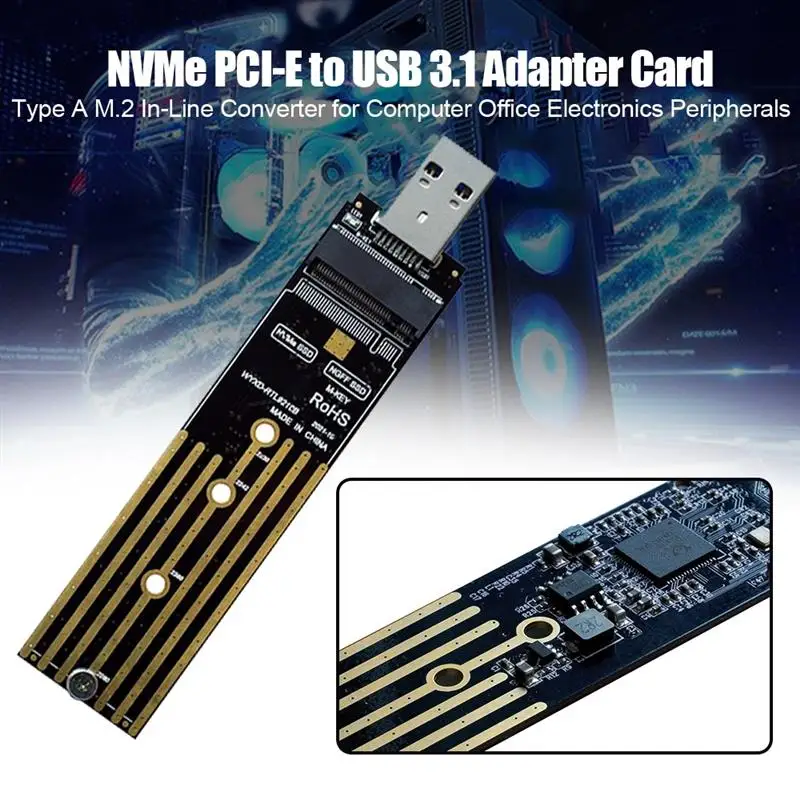 

NVMe PCI-E to USB 3.1 Adapter Card Type A M.2 In-Line Converter for Computer Office Electronics Peripherals