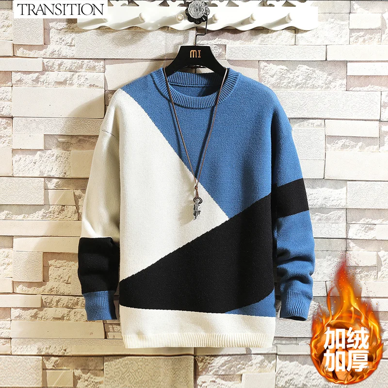 

280 kg can be worn in the autumn and winter 2021 men's new foreign trade plus velvet thick sweater sweater round neck pullover s