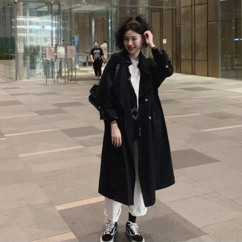 Тренч женский свободный в японском стиле Длинная Верхняя одежда для колледжа