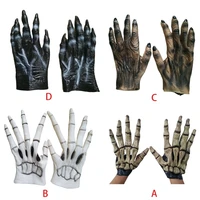 unisex gothic punk halloween dragon claw gloves metal studded long finger nail faux leather mittens cosplay costume