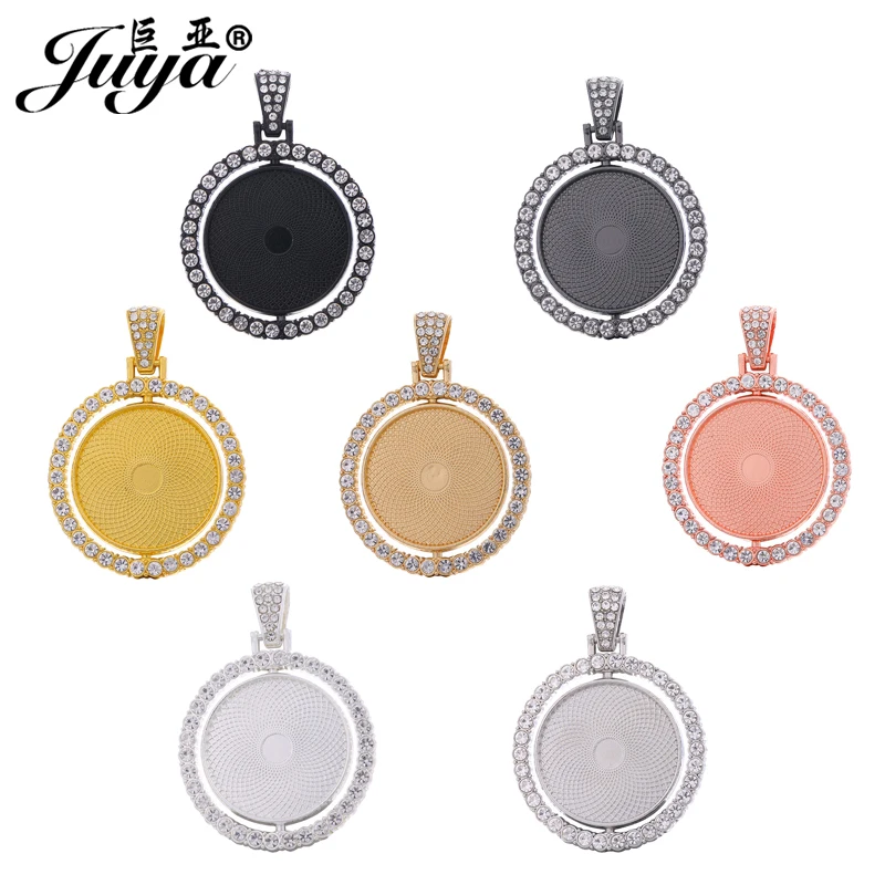 

3PCS Rotatable Pendant Cabochon Bases CZ Rhinestone Bezel 25mm Blank Tray For DIY Designs Necklaces Jewelry Making Accessories