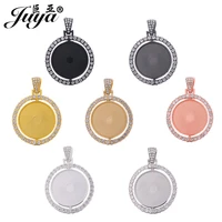 3pcs rotatable pendant cabochon bases cz rhinestone bezel 25mm blank tray for diy designs necklaces jewelry making accessories