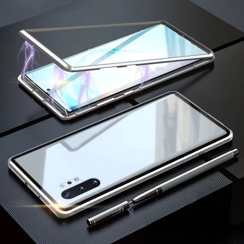 Silver Полный корпус защитный чехол для телефона для samsung Galaxy Note 10 Plus Магнитный чехол для samsung S10 Note10 Plus металлический чехол Bumber - Цвет: Silver